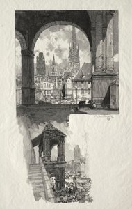 Resimli Rouen: Place de la Haute Vieille Turu; Gurur Aedicule by Auguste Louis Lepère