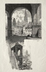 Resimli Rouen: Place de la Haute Vieille Turu, Edicule de la Fierte, 1896. by Auguste Louis Lepère