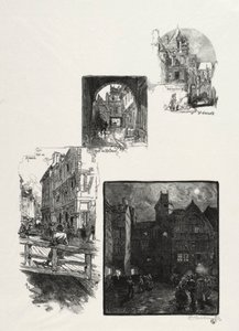 Resimli Rouen: Rue des Charretes; Halaj Caddesi; Rue Eau de Robec; Sanat Meydanı by Auguste Louis Lepère