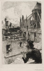 Notre Dame yakınlarındaki çatılarda, 1893. by Auguste Louis Lepère