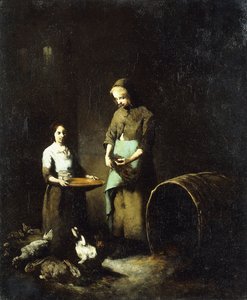 Ahır Hayvanlarını Besleyen Genç Köylü Kızları, by Auguste Theodule Ribot