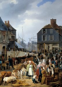 Honfleur limanında yolcuya binen sığır”” Auguste-Xavier Leprince (1799-1826) tarafından yapılan bir tablodan detay