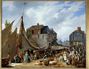 “Honfleur limanında yolcuya binen sığır”” Auguste-Xavier Leprince (1799-1826) 1823. Dim. 1,3x1,6 m.