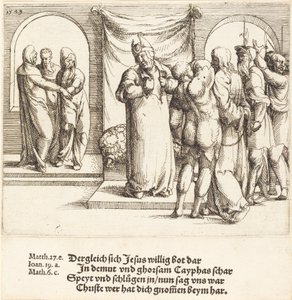 Mesih ile Alay Edilir ve Caiaphas Giysilerini Yıkar by Augustin Hirschvogel