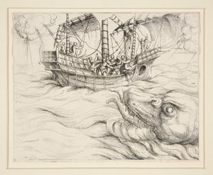 Yunus balina tarafından yutuldu by Augustin Hirschvogel