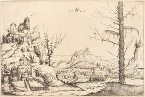 Yüksek Uçurumlar, Nehir ve Şehir ile Peyzaj by Augustin Hirschvogel