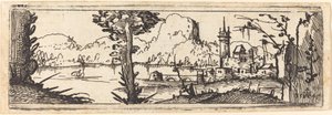 Göl ve Kasaba ile Manzara, 1545. by Augustin Hirschvogel