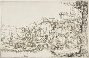 Nehir, Kasaba ve Kale ile Manzara by Augustin Hirschvogel