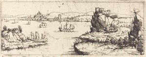 Yelkenli Teknelerle Manzara [alt plaka], 1546. by Augustin Hirschvogel