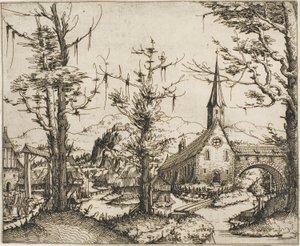Kilise ve Kapalı Köprü ile Peyzaj by Augustin Hirschvogel