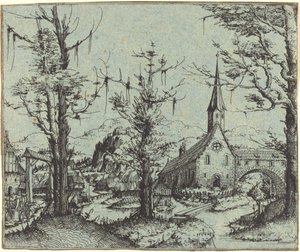 Köy Kilisesi ile Peyzaj, 1545. by Augustin Hirschvogel