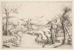 Sargı bir ahşap köprü ile manzara by Augustin Hirschvogel