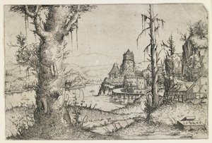 Gölde Büyük Ağaç ve Kale by Augustin Hirschvogel