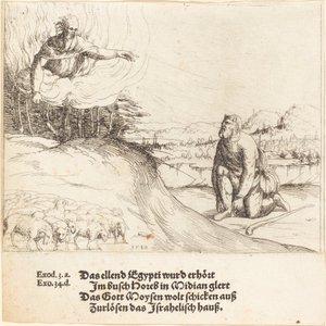 Musa ve Yanan Çalı, 1548. by Augustin Hirschvogel