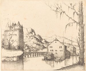 Ada Evleri ile Nehir Manzarası, 1545. by Augustin Hirschvogel