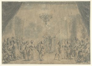 Bir sahnede sunulan bir resepsiyon by Augustin de Saint Aubin (manner of)