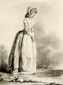 Genç bir bayanın çalışması by Augustin de Saint Aubin
