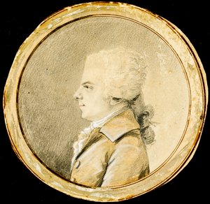 Wolfgang Amadeus Mozart - Augustin de Saint-Aubin (1736-1807). Kağıt üzerinde sanguine, siyah tebeşir ve beyaz renk, yaklaşık 1778. Ebat : D 13,8 cm. Özel koleksiyon by Augustin de Saint Aubin