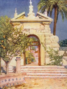 Alcazar Bahçesinde Bir Kapı, Sevilla (renkli taş baskı) by Augustine Fitzgerald