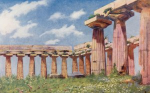 Paestum Bazilikası (renkli lito) by Augustine Fitzgerald