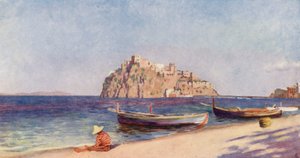 Pescara Kalesi, Ischia (renkli litho)