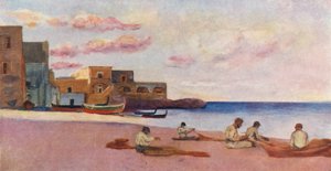 Ischia Yat Limanı Sahilinde Akşam (renkli taş baskı) by Augustine Fitzgerald
