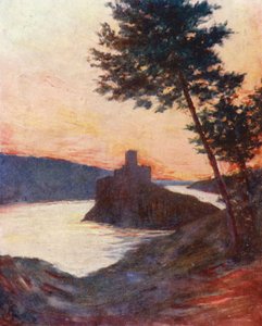 Tagus Nehri üzerindeki Amourel Kalesi, Portekiz (renkli taş baskı) by Augustine Fitzgerald