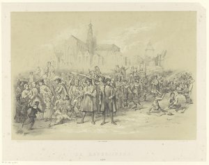 Rehberler broşür dağıtıyor Rederijkers 1500 (nesne üzerindeki başlık) by Augustinus Jacobus Bernardus Wouters