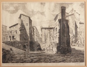 Roma, Octaviae Porticus ve Marcellus Tiyatrosu Harabeleri (kağıt üzerine gravür) by Augusto Baracchi