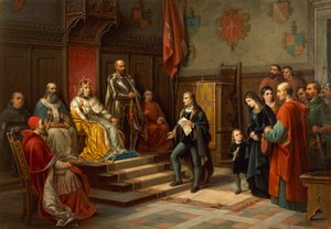Trieste şairi Raffaele Zovenzoni, Augusto Tominz (1818-1883) tarafından Türklere karşı yürümeye zorlanan Frederick III. by Augusto Tominz