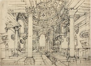 Walbrook Kilisesi için çalışma (rekto); Yelkenli, Erkek ve Bot Eskizleri (ters) by Augustus Charles Pugin