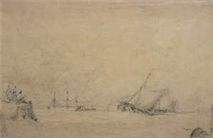 Liman Ağzına Lugger Yapımı (çizim) by Augustus Wall Callcott