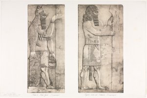 Ninova Anıtları: Levha 6, Balık tanrısı (Nimrud); Bir Girişe Yakın Şekil (Kouyunjik) by Austen Henry Layard