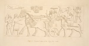 Kralın savaştan zaferle dönüşü, Nineveh Anıtları, pub. 1849 by Austen Henry Layard