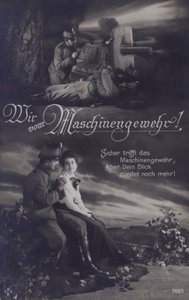 Avusturyalı makineli nişancı savaş alanında ve sevgilisiyle (s/b fotoğraf) by Austrian Photographer