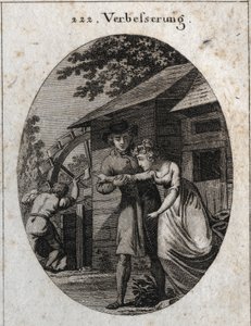Düzeltme Alegorisi. Anlatım: Değirmende ve genç bir gelini var, her zaman tekrar yapacak bir şey var. Ressamlar, ressamlar, şairler, bilim adamları için tasvir edilen tutkular ve alegoriler alanından ikonoloji veya fikirlerde "" gravür by Austrian School