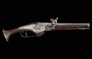 Carinthian (Ferlach) tabanca, dahili otomatik güvenlik sistemi içeren tekerlek kilit mekanizmalı, c.1650 (çelik ve ceviz) by Austrian School