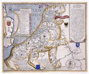 Leo Belgicus, Alçak Ülkeleri aslan şeklinde gösteriyor, 1586