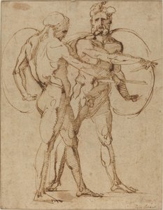 Two Male Nude, c.1520 (kağıt üzerine kalem ve kahverengi mürekkep) by Baccio Bandinelli