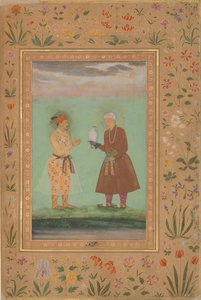 Jahangir ve Babası, Ekber, Shah Jahan Albümünden Folyo, verso: ca. 1630 by Balchand