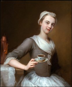 Rokoko : Denner, Balthasar (1685-1749) karşılığında bir Fincan Kahve Sunar. Tuval üzerine yağlı boya, 76x63,2. Özel koleksiyon