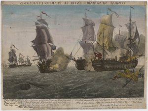 Combat Memorable entre le Pearson et Paul Jones..., c.1780 (gravür) by Balthasar Friedrich Leizelt