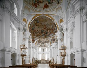 Mimar Johann Balthasar Neumann (1687-1753) Neresheim, Almanya tarafından manastır kilisesinin iç görünümü