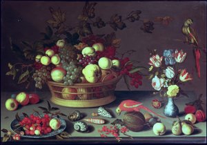 Bir Sepet Üzüm ve Diğer Meyveler by Balthasar van der Ast