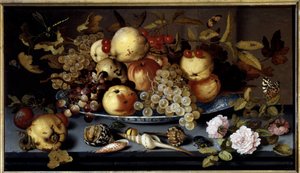 Meyvelerin, çiçeklerin, kabukların ve böceklerin natürmort. Balthasar Van Der Ast (1590-1656) Ec. Hol