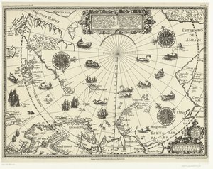 Hollandalıların 1598'deki üç yolculuğunu gösteren Kuzey Kutup Dairesi çevresindeki ülkelerin haritası by Baptista van (after) Doetechum
