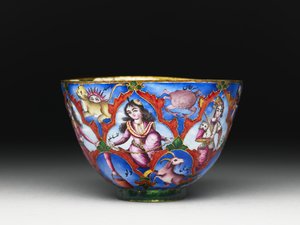 Kapaklı kase, tabak ve kaşık, astrolojik süslemeli, 19. yüzyılın başlarında by Baqir