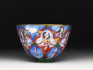 Kapaklı kase, tabak ve kaşık, astrolojik süslemeli, 19. yüzyılın başlarında by Baqir