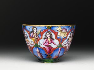 Kapaklı kase, tabak ve kaşık, astrolojik süslemeli, 19. yüzyılın başlarında by Baqir