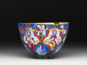 Kapaklı kase, tabak ve kaşık, astrolojik süslemeli, 19. yüzyılın başlarında by Baqir